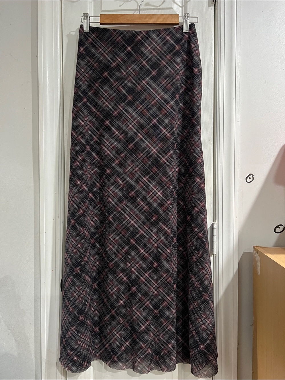 Zara Black and Pink Plaid Maxi Skirt